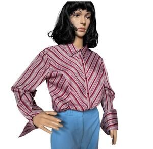 Vintage 70's Retro stripped bouse dagger collar large fold back cuffs size large